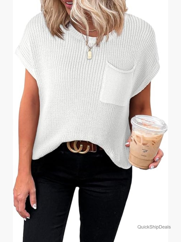 Women's Short Sleeve Loose Tunic Top Lightweight Knit Pullover Sweater Blouse